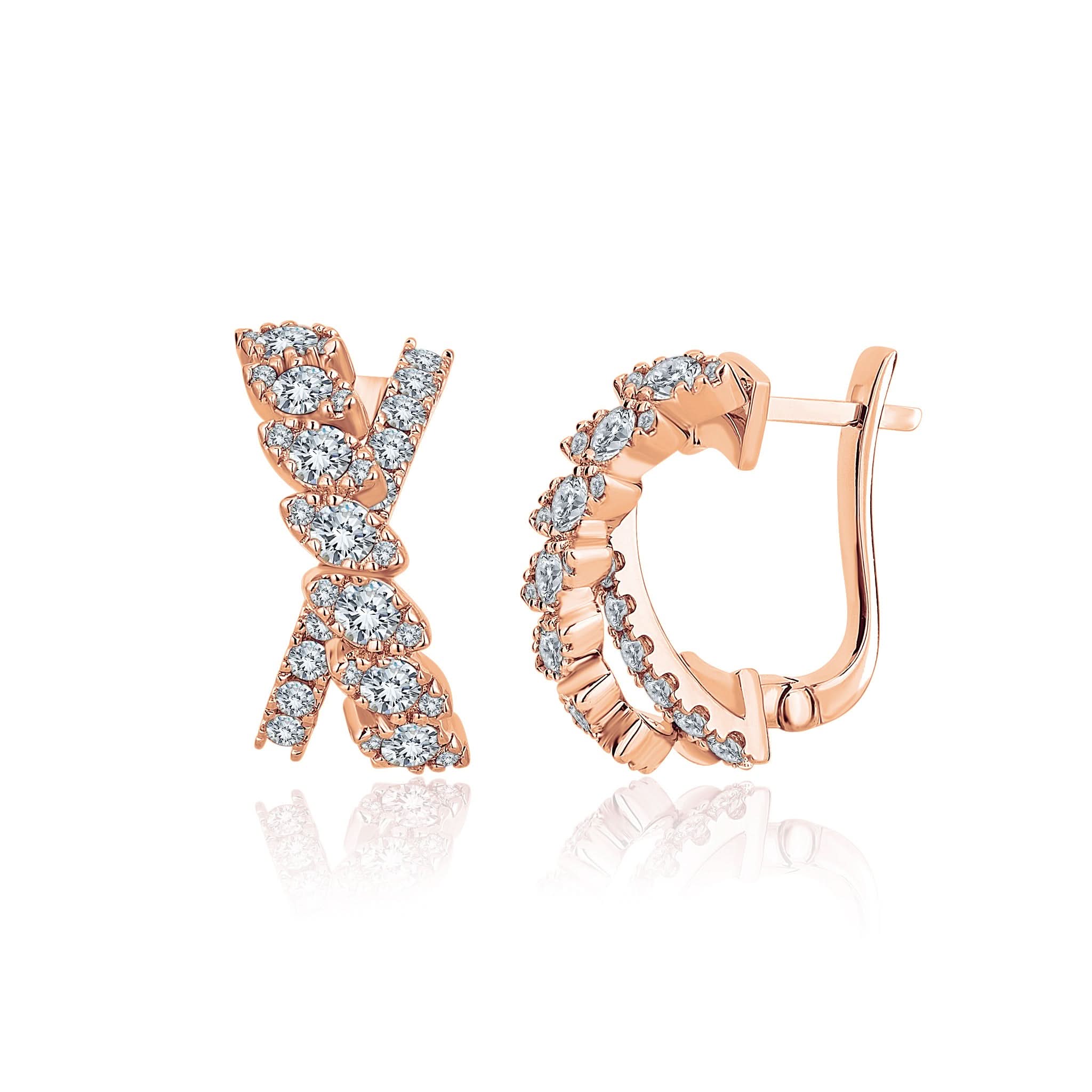 Auksiniai auskarai „Exclusive Marquise“ iš raudono Au585 aukso su sertifikuotais natūraliais deimantais (viso 2,05 ct), angliško tipo užsegimu, gaminio svoris ~9,13 g