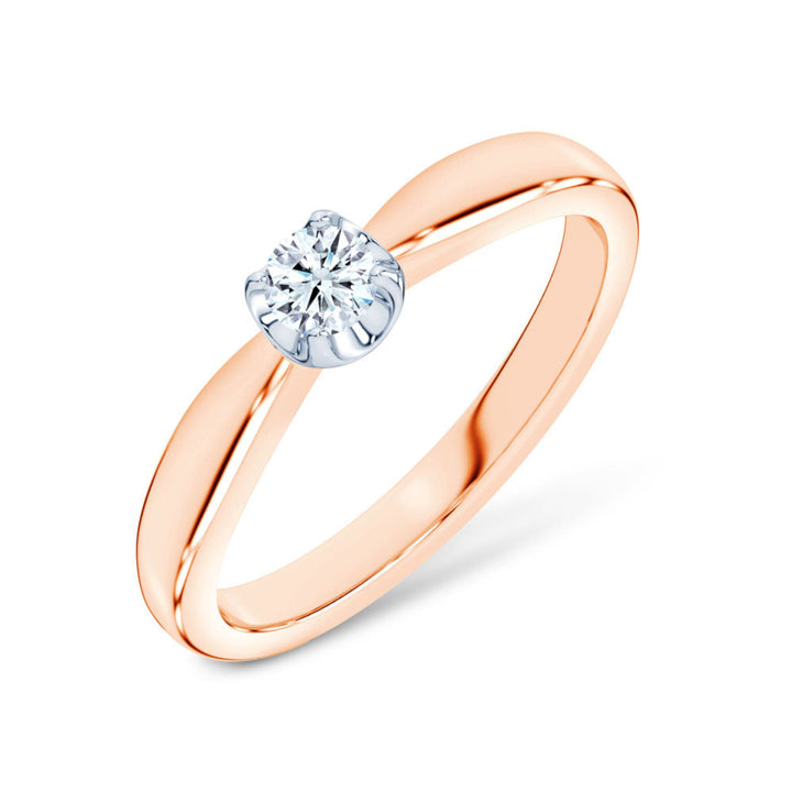 Klasikinis, auksinis žiedas su deimantu, tradicinio dizaino